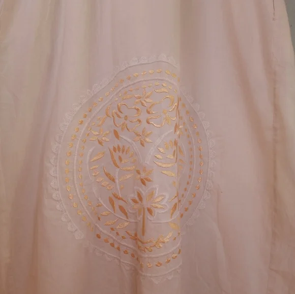 Rhea Handmade Cotton Silk Floral Embroidered White Festival Boho Midi Dress  XL - Picture 5 of 13